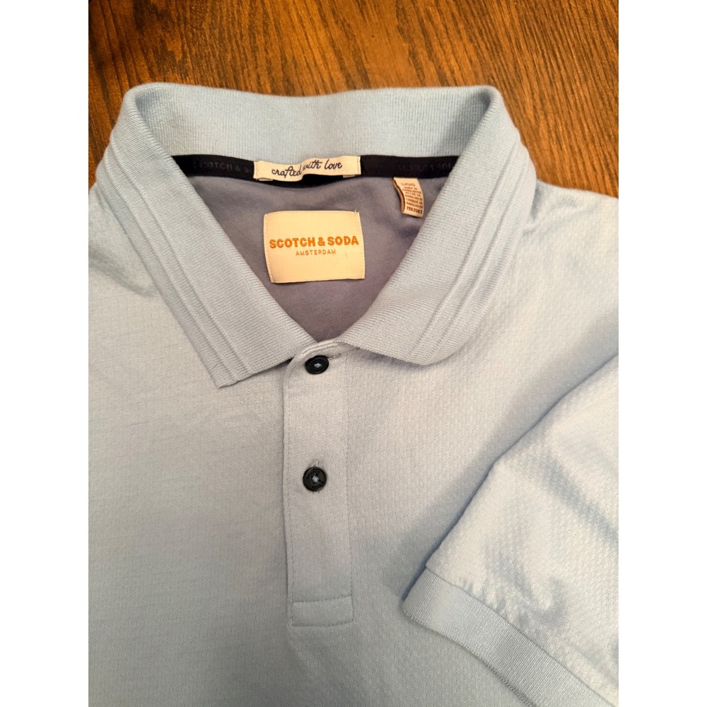 Scotch & Soda Mens Light Blue Short Sleeve Pique Polo Shirt Large